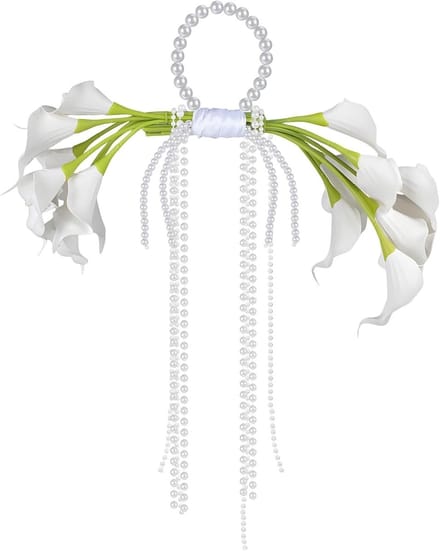 Bruidsboeket Calla Lelies - Kunstboeket Parels - Bruiloft Versiering - Eeuwige Kwaliteit - 62 x 43 cm - Wit