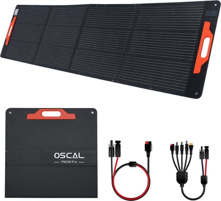 OSCAL PM200 Pro - 200W - Zonnepaneel opvouwbaar - Mobiel Zonne-energiestation - 5-in-1 zonne-laadkabel - IP67 Waterdicht