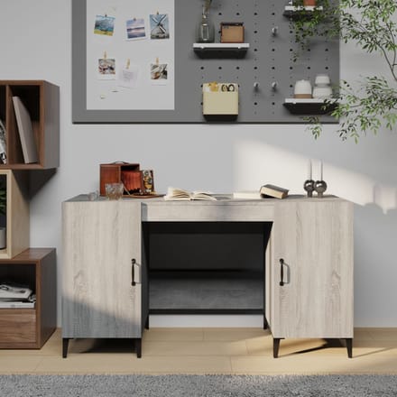 vidaXL - Bureau - 140x50x75 - cm - bewerkt - hout - grijs - sonoma - eikenkleurig
