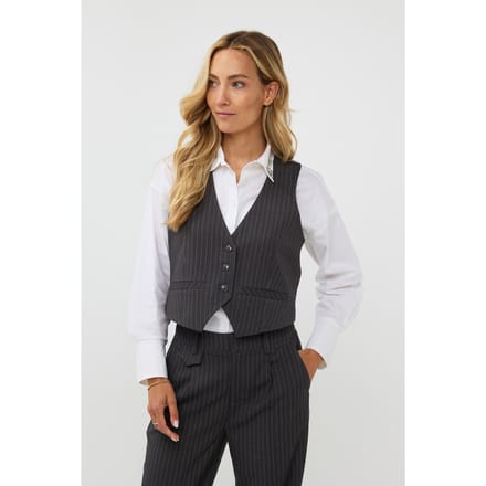 EsQualo Gilet Pinstripe Dark Grey Maat: 40 | Gilets Outlet | Dames | Grijs
