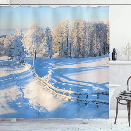 ABAKUHAUS douchegordijn Boerenhuis – 175x180 cm – wit/blauw