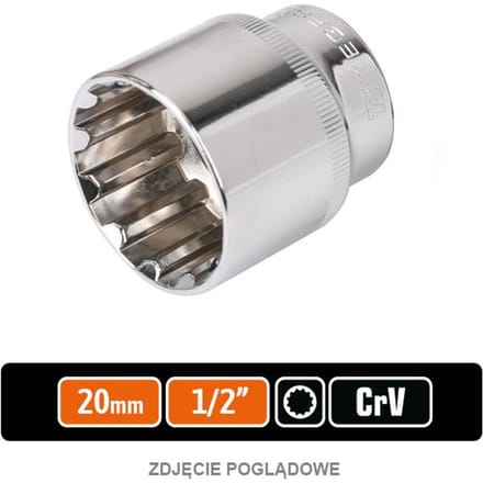 Spline Dop 20mm 1/2" 12-kant Kort TEGER CrV DIN 3124