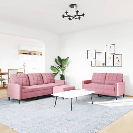 vidaXL - 3-delige - Loungeset - met - kussens - fluweel - roze