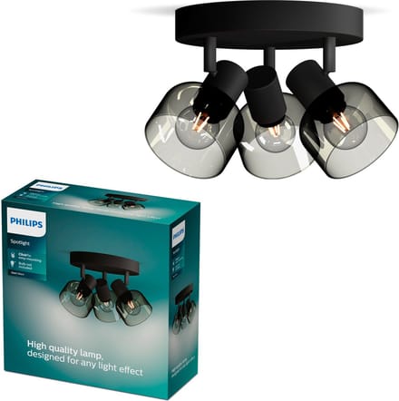Philips Sleet Spot - Plafondspot met drie lichtpunten - Met gerookt glas - Kleine fitting E14 - Ronde basisplaat
