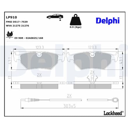 Remblokset DELPHI LP910, achter