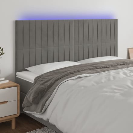vidaXL - Hoofdbord - LED - 200x5x118/128 - cm - fluweel - lichtgrijs