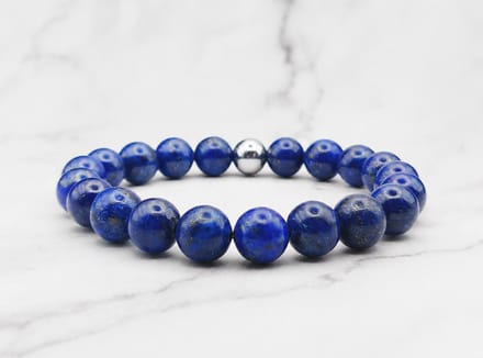 Mei's - Handmade Earth Stones - armband - lapis lazuli - RVS blauw - polsmaat 17,5 cm