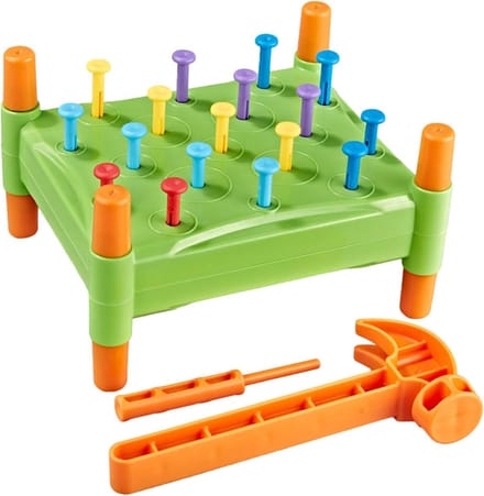 Hamer en Nagels - Klopspeelgoed - Motoriek Ontwikkelen - Dubbelzijdig Spel - 19.6 cm - Multicolor