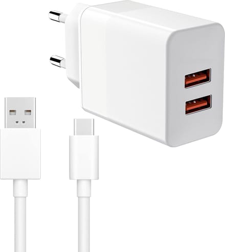 2.4A USB Lader met USB C Kabel - 2 Meter - 12W - Oplader voor o.a A54, A25, A24, A23, A53
