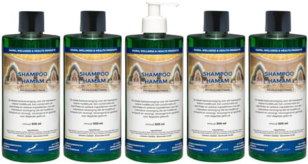 Shampoo Hamam 500 ml met witte pomp - set van 5 stuks - voordeelverpakking - haarverzorging