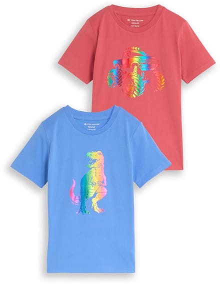 Tom Tailor - T-shirt in set van 2 - Maat 92/98 - soft mid blue