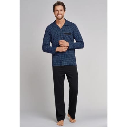 Schiesser Maat XL  Heren Pyjama - Royal - V Hals - Doorknoop