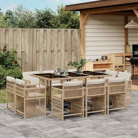 vidaXL - 11-delige - Tuinset - met - kussens - poly - rattan - beige