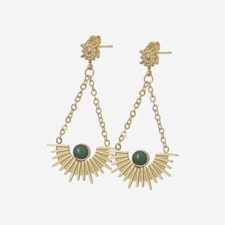 Essenza Half Circle Green Stone Earrings Gold