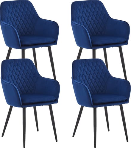 Colenis® - Laura Eetkamerstoel - Set Van 4 - Blauw - Velvet - Design - Industrieel - Met armleuning