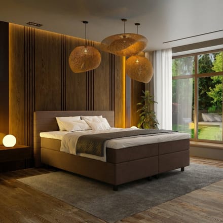 Mörgenn Boxspring Horizon - Pocketvering - 9-Baans Hoofdbord - Bruin - 100 x 200