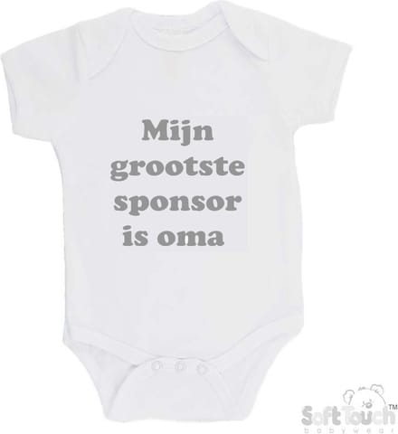 100% katoenen Romper "Mijn grootste sponsor is oma" Unisex Katoen Wit/grijs Maat 56/62