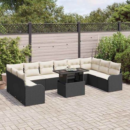 vidaXL - Tuinbank - Set - 11 - st - Zwart - Poly - rattan