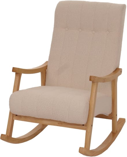 Schommelstoel MCW-K10, relaxfauteuil, hout MVG stof/textiel bouclé (450g/m²) ~ beige, frame naturel