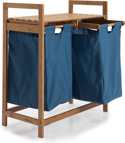 Lumaland Wasmand van bamboe - met 2 uitschuifbare waszakken - 60 L - Blauw