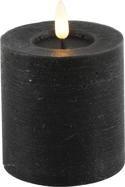 Countryfield Lyon LED kaars/stompkaars - zwart - D7,5 x H8 cm - timer
