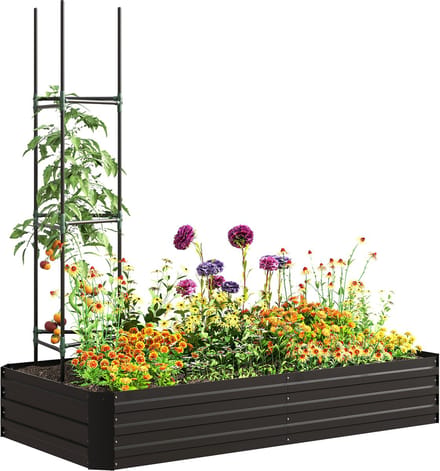 Outsunny Multifunctionele Tuinbeddenset - Gegalvaniseerd Staal - 180x90x29,5cm - Zwart