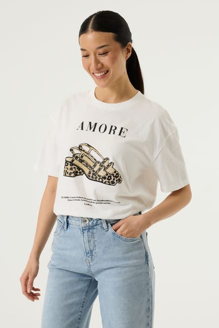 GARCIA Dames Print T-shirt Wit Korte mouw