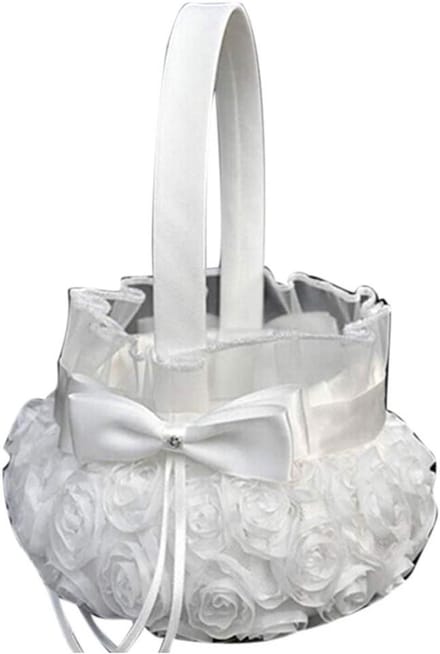 Bloemenmeisje Mand - Bruiloft Accessoire - Bruiloft Versieren - Satijn Met Roos - 2 Liter - Wit