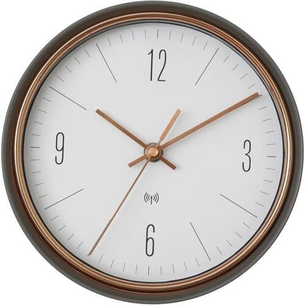 TFA Dostmann 60.3547.10 Wandklok Zendergestuurd 22.3 cm x 70 mm Grijs, Koper