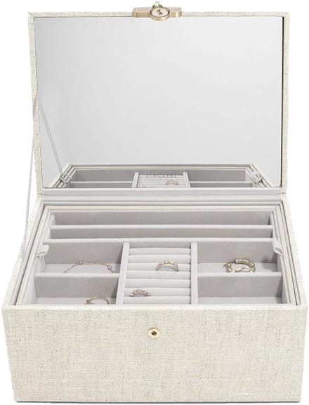 Stackers Sieradenbox - Havermout kleur - Met spiegel en uitneembare inzet