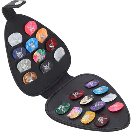 Gitaarplectrumtas Grote Capaciteit Krasbestendig PU Leer Fijne Afwerking 22 stuks Gitaarplectrums black