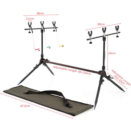 Lixada Support de Pod de Canne à Pêche à la Carpe Réglable Rétractable Support de Canne à Pêche avec 3 Détecteurs de Touche et Swingers Pole Stand black