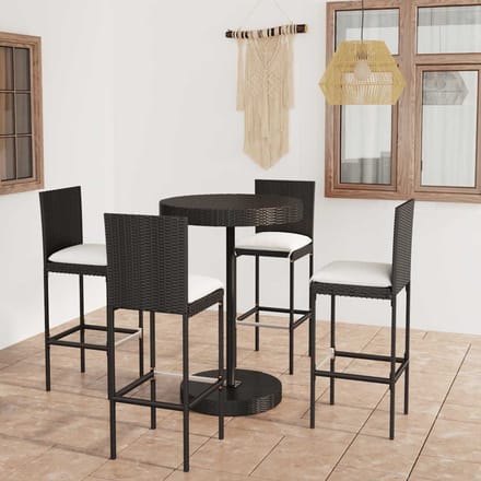 vidaXL - 5-delige - Tuinbarset - met - kussens - poly - rattan - zwart