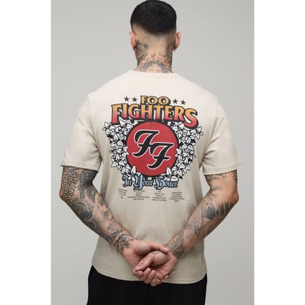 Lang Regular Foo Fighters Bloemen Licentie Print T-shirt | Stone | Size Medium