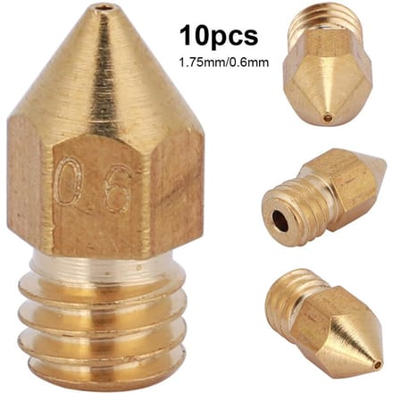 10 stuks MK8 Extruder Nozzle voor 3D Printer 1.75mm0.6mm Messing brown