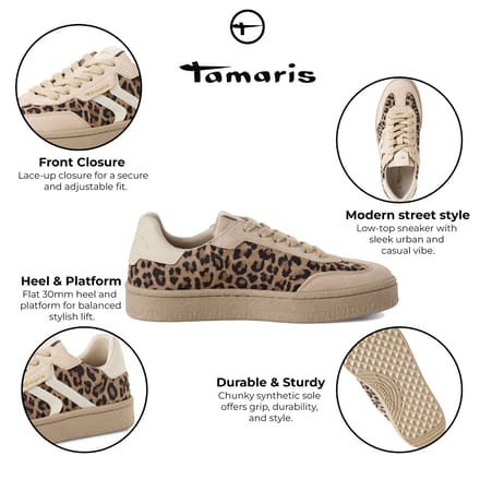Tamaris Dames Leopard Bruin Suède Mode Veterschoenen