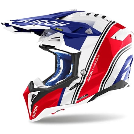 Airoh Aviator 3 Hima Wit Blauw Rood Crosshelm - Maat XL - Helm