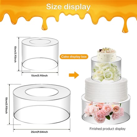 Lot de 2 présentoirs à gâteaux en acrylique remplissables, transparents, empilables, pour centre de table, boîtes de présentation de gâteaux décoratives white
