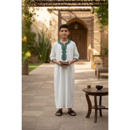 Kinderen jongens witte Marokkaanse Thobe gewaad Djellaba Gandoura Eid Jubba-LFS-K-GG008