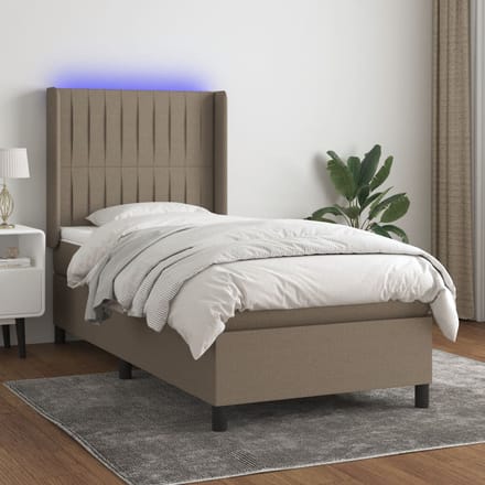 vidaXL - Boxspring - met - matras - en - LED - stof - taupe - 90x190 - cm