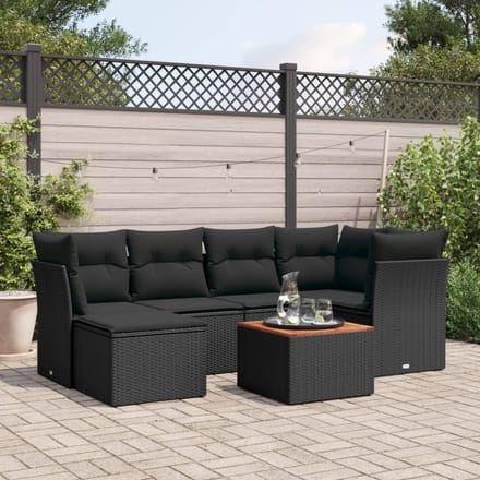 vidaXL - 7-delige - Loungeset - met - kussens - poly - rattan - zwart