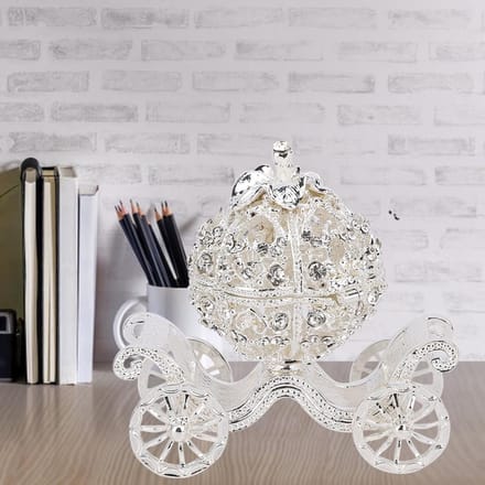 Boîte à Bijoux Chariot à Citrouille Décoré de Strass Artisanat Métallique Cadeau Décoration de Table gray