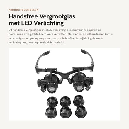 Dailygoods - Handsfree Vergrootglas met LED Verlichting en Verwisselbare Lenzen