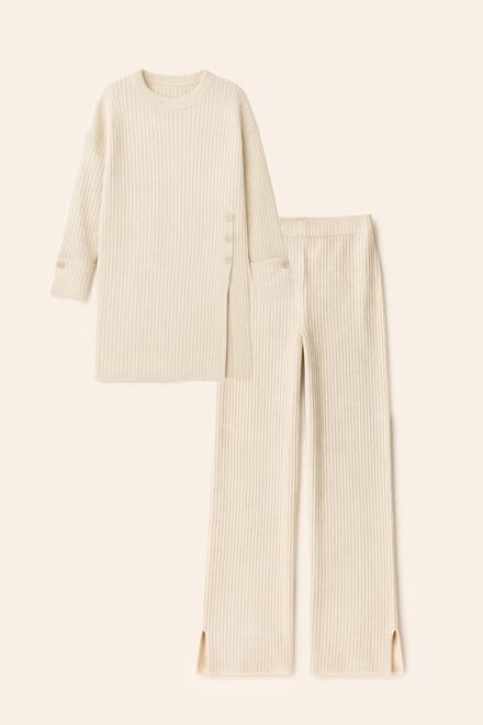 Touché Privé - Gebreide set met knoopdetail - Stone - Dames