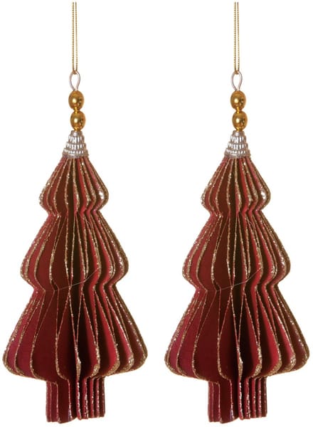 HOGEWONING BV - 2 origami rode kerstboomhangers 13 cm met gouden randen