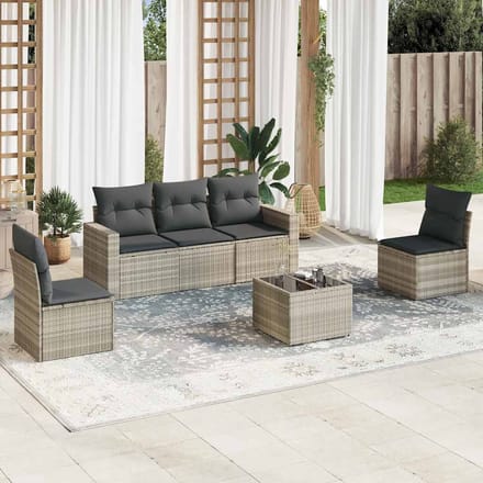 vidaXL - 6-delige - Loungeset - met - kussens - poly - rattan - lichtgrijs