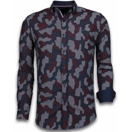 Italiaanse Overhemden - Slim Fit Overhemd - Blouse Dotted Camouflage Pattern - Zwart