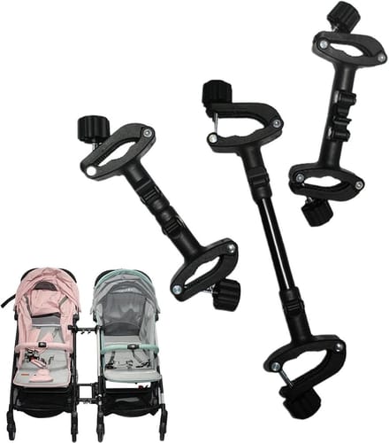 Kinderwagen Connectoren - Wandelwagen Koppeling - Dubbele Kinderwagen - Verstelbare Lengte - 3 Stuks - Zwart