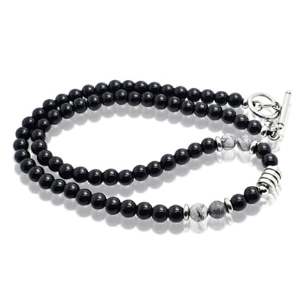 Memphis kralen ketting Onyx Zwart Grijs - 45cm