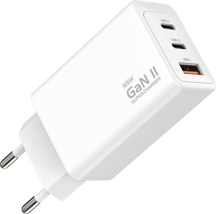 Qost - USB-C Oplader - 65W Snellader - USB-C Adapter & USB-Lader - 2× USB-C & 1× USB-A - Quick Charge - Universele Oplader - Wit